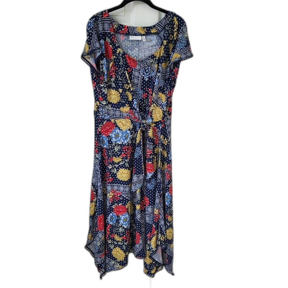 Wrap Style Dress Polka Dots & Flowers - Large